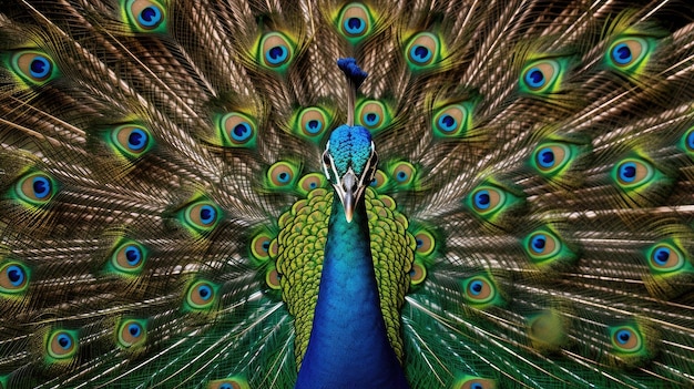 a peacock with its tail feathers spread