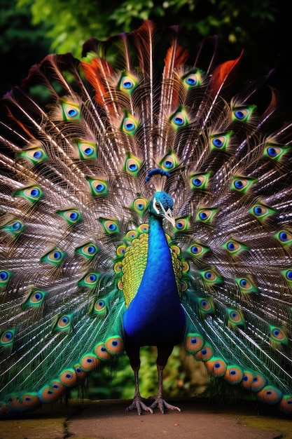 a peacock with its tail feathers spread