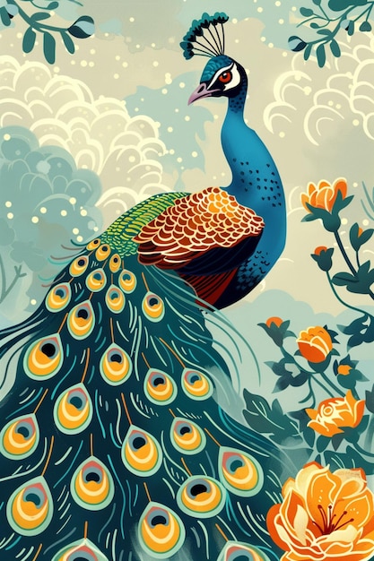 a peacock with a peacock on the back