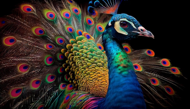 Peacock with rainbow colors Generative AI