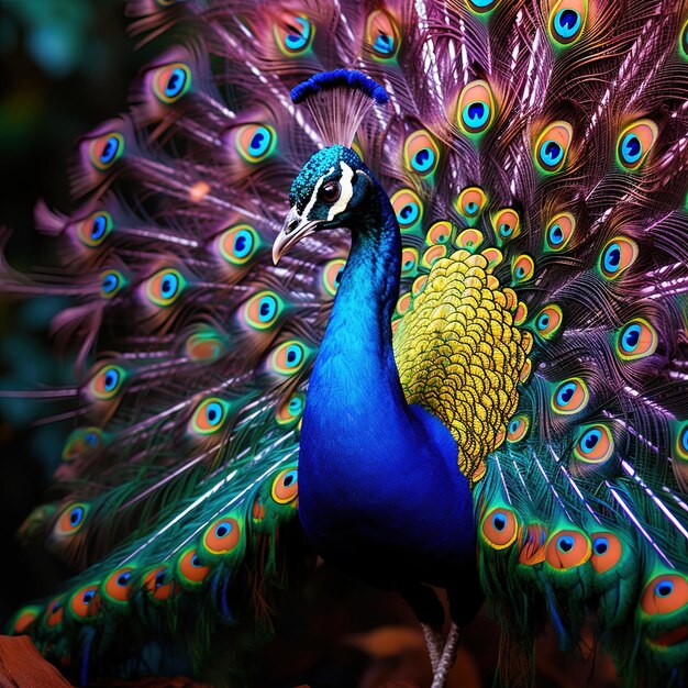 a peacock with the word peacock on its back