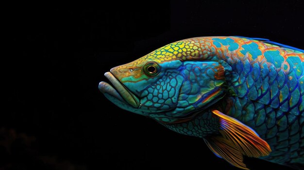 Photo peacock wrasse in the solid black background