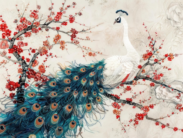 Photo peacocks in chinese paintings art pieces
