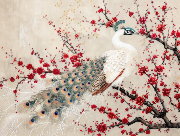 Peacocks in Chinese paintings art pieces