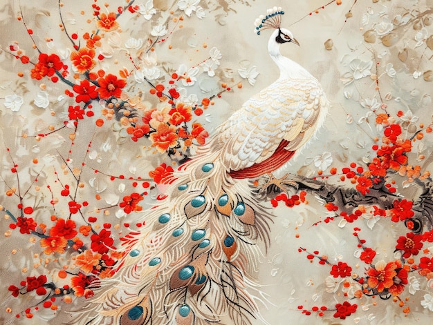 Peacocks in Chinese paintings art pieces