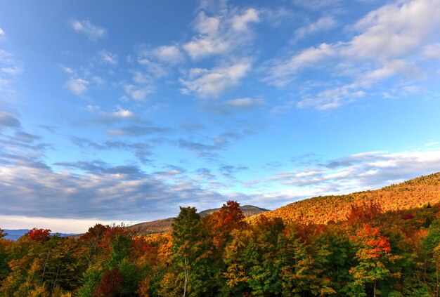 Peak fall foliage in Smugglers Notch Vermont