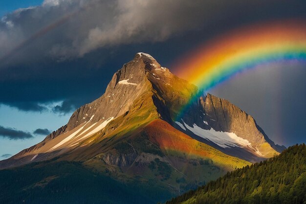 Peak framed by rainbow