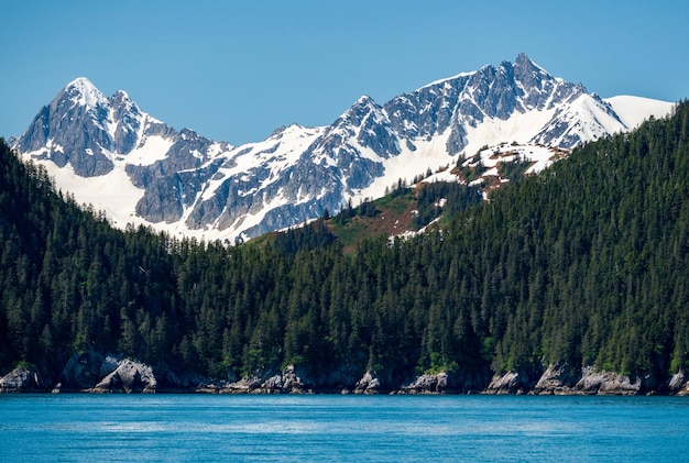 Peak of mountain overlooking Seward in Alaska