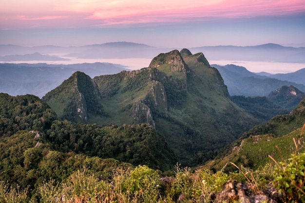 Peak mountain range at sunset in wildlife sanctuary