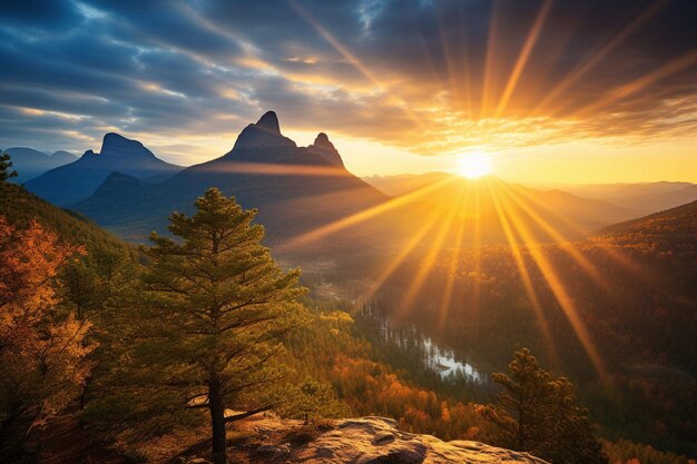 Photo peak radiance majestic mountain landscape bathed in sunbeams