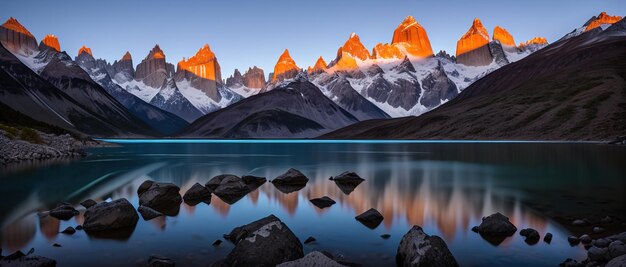 Peaks of the Chilean mountains with ice Patagonia generative ai