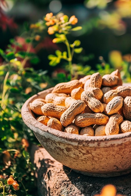 写真 庭の皿の中のピーナッツの豆 選択的なフォーカス