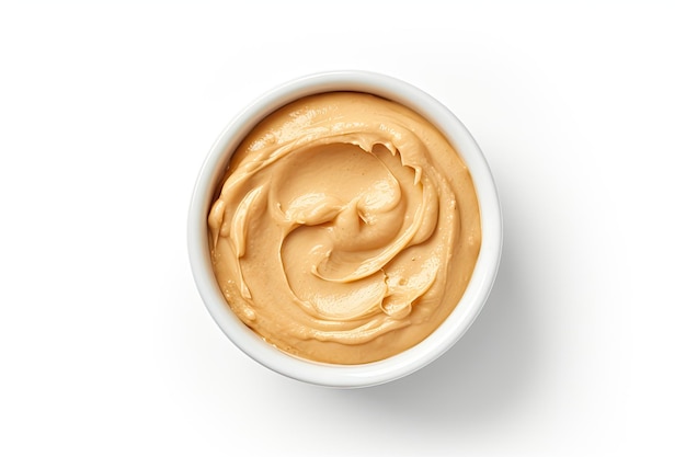 Peanut butter bowl white background top view