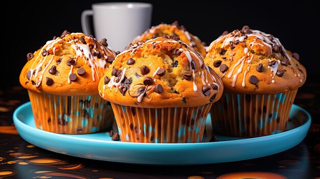 Foto peanut butter chocolate chip muffins helderkleurige generatieve ai