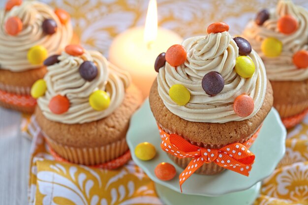 Peanut Butter Cupcakes Decorated for Autumn Fall Holidays