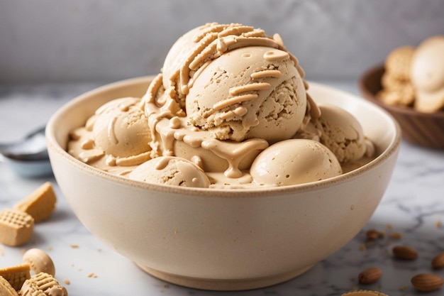 Peanut butter ice cream in a bowl