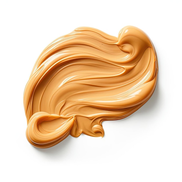 Photo peanut butter is shown on a white background in the style of aerial view