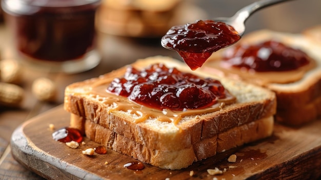 Peanut Butter and Jelly Sandwich on Cutting Board