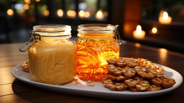 Peanut butter in open jar and a jar next to it