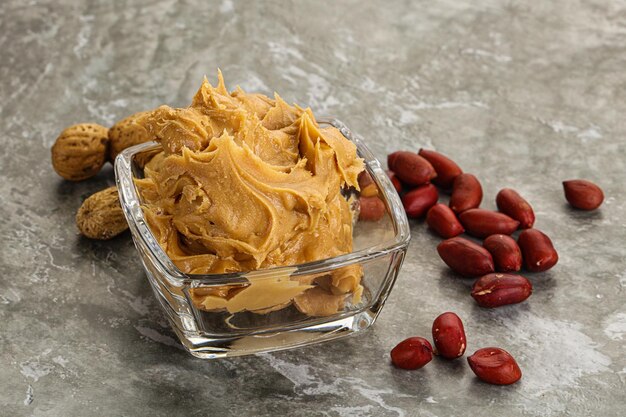 Peanut crunchy paste in the bowl