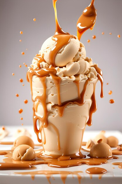 peanut ice cream with peanut splash and caramel sauce