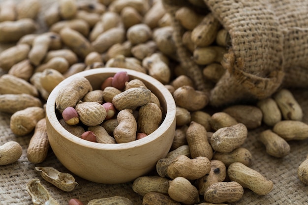 peanut on sackcloth background