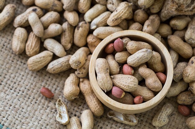 peanut on sackcloth background