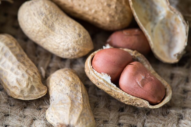 peanut on sackcloth background