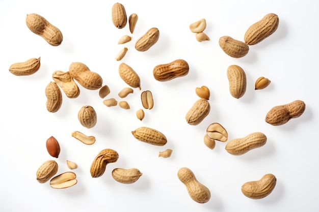 Peanuts Falling isolated on white background Generative Ai