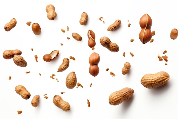 Peanuts Falling isolated on white background Generative Ai