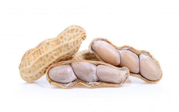 Peanuts isolated on white space. Full depth of field.