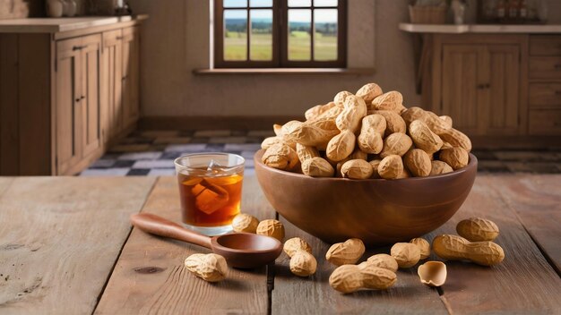 Peanuts in wooden bowl