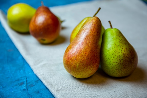 pear on a blue table