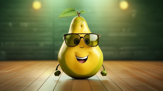 Photo pear character in sunglasses shouting important information copy space advertising concept