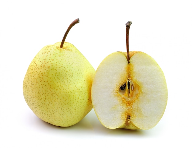 Pear in closeup on a white 