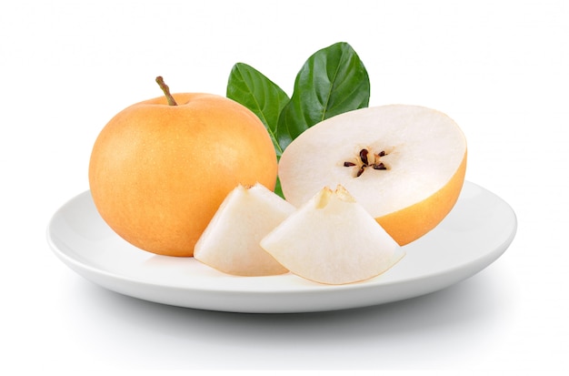 Pear fruit in plate isolated