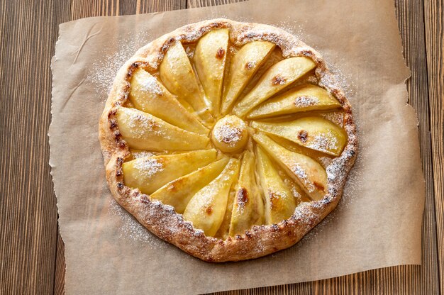 Pear and ginger galette on baking paper