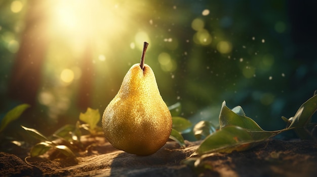 Photo pear in the glass on a blurred background