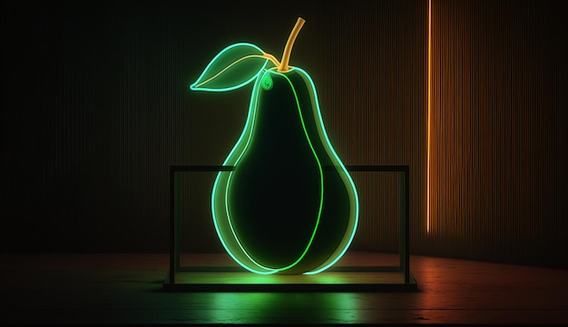 Pear glowing neon light signs fruit illustration picture Ai generated art