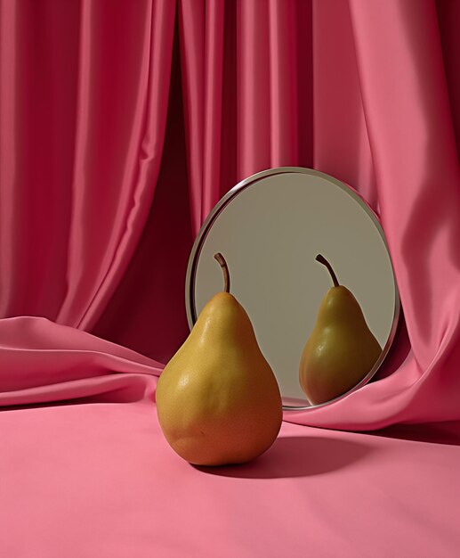 Photo a pear next to the mirror diverse and healthy bodies concept