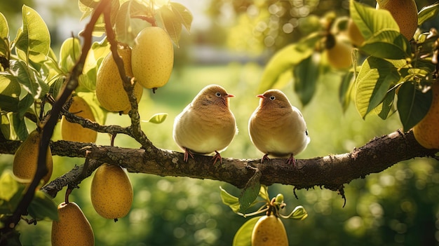 Pear orchard sunny day pear harvest AI generation