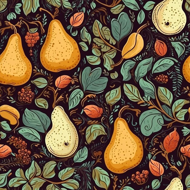 pear square botanical draw pattern