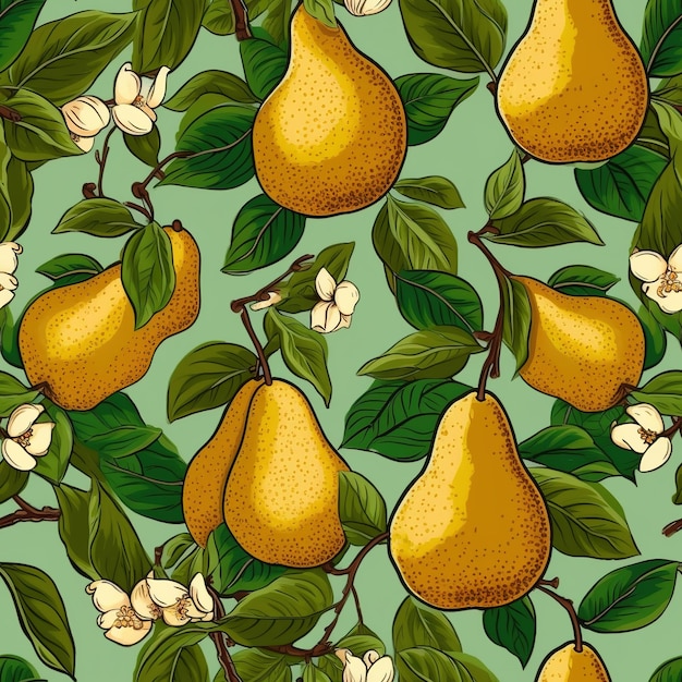 Pear square botanical draw pattern