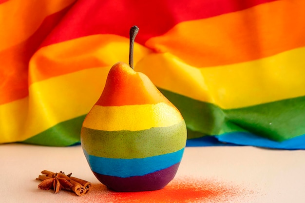 A pear with the colors of the LGTBIQ flag