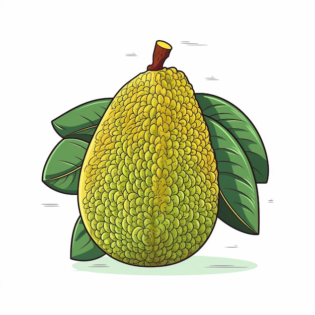 A pear with green leaves on it.