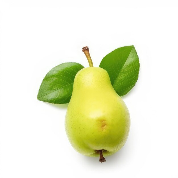 A pear with a leaf that says pear on it