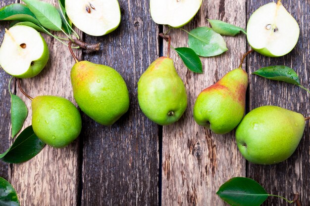 Pear on wooden rustic surface