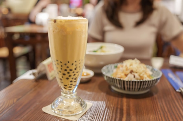 Pearl milk tea with tapioca ball famous Taiwanese bubble tea of Taiwan Street Food and travel in Taipei concept