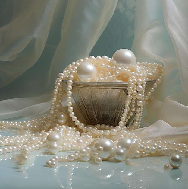 Foto una collana di perle è posata su un tavolo con una collana di perle.