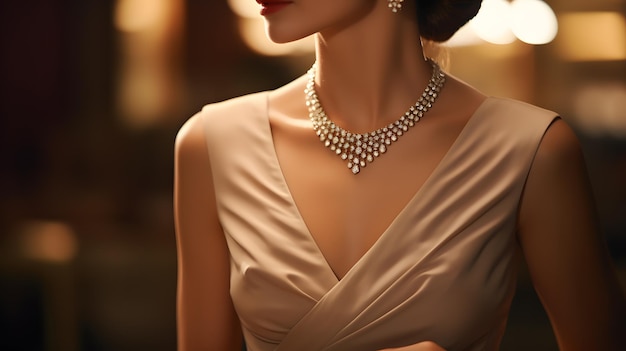 Pearl necklace on neck of young model neural network ai generated